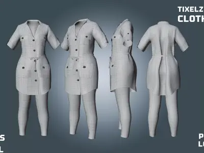 2 jeans Shirt Dress - clothyfic outfit Low-poly 3D model