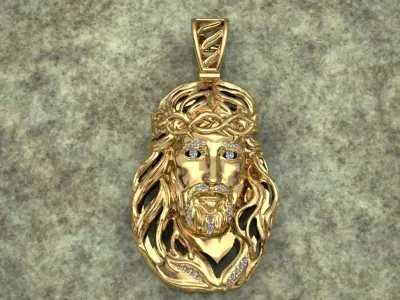 Jesus Face pendante with gems 3D print model