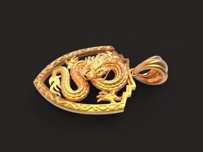 dragon-01 gold pendant with dragon 3D print model