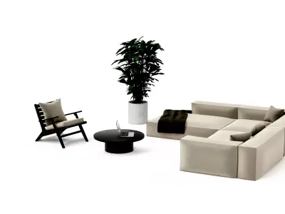 Modern classic living room furniture set white and black Low-poly 3D model