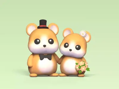 Hamster Couple Wedding Cake Topper 3D print model