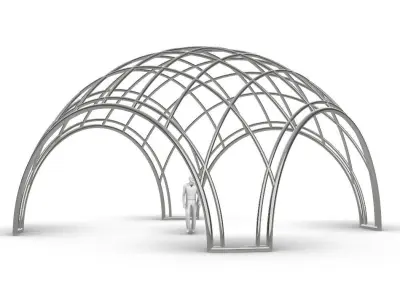 Dome Structure with Arched Entry and Diagonal Wireframe Design 3D model