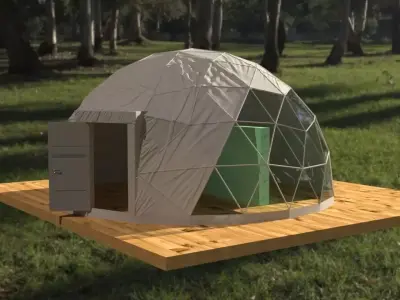 tent PBR dome in middle of wooded area 3D model