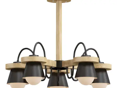 liustra five light chandelier with wood and shades 3D model