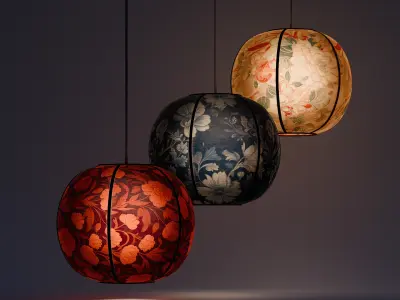 Paper Lantern Set 01 Low-poly 3D model