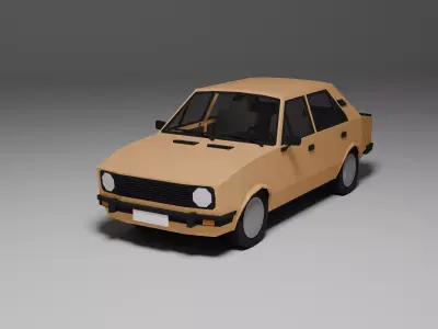 Low Poly 1980s Compact Sedan 3D Model Car09 Low-poly 3D model
