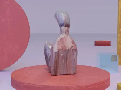 Cat wood statue 02 Low-poly 3D model