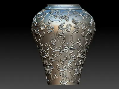 flower and leaf pattern vase 3D print model