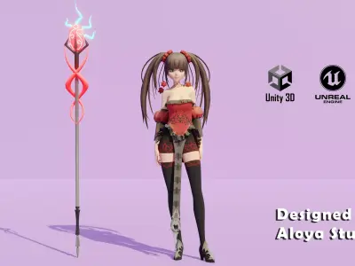 Anime Female Magical Fantasy - Ready to Unity - Unreal Engine Low-poly 3D model