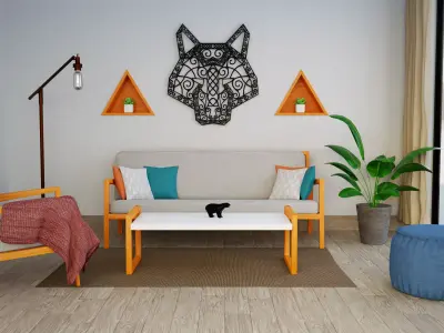 Scandinavian living room with wolf decoration 3D model