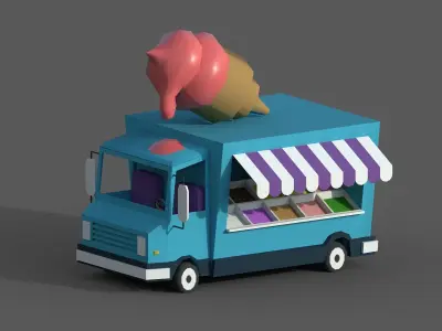 Cartoon Ice Cream Truck Low-poly 3D model