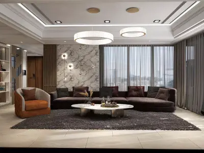 Luxury Design Living and Reading Room and Dining area 3D model 3D model