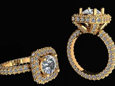 Women Ring 56 special diamond halo cluster engagement ring 3D print model