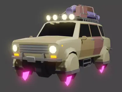 Old soviet-futuristic car Low-poly 3D model