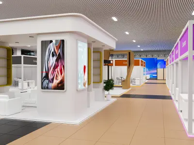 exhibition hall with booths 60mx60m 3D model
