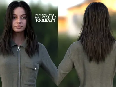 Woman in Overall 2 - Modular - Rigged Low-poly 3D model