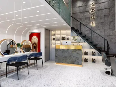 Light luxury barber shop hair salon duplex 3D model