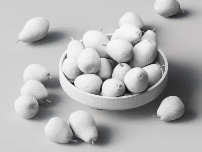 Forest beauty pear in a clay fruit bowl Low-poly 3D model