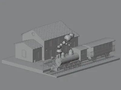 Train station Low-poly 3D model