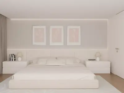 Minimalist beige neutral bedroom architectural visualization Free 3D model
