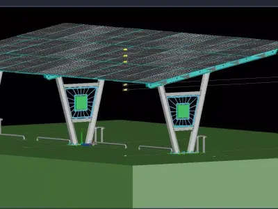 4 CAR V TYPE SOLAR CARPORT 3D MODEL 3D model