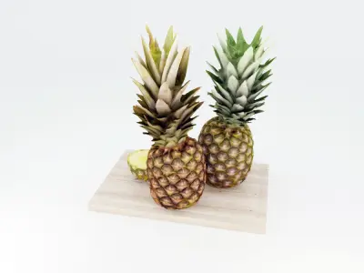 Pineapples on cutting board 3D model