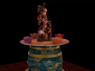  Chinese wood carved sculpture   3D model