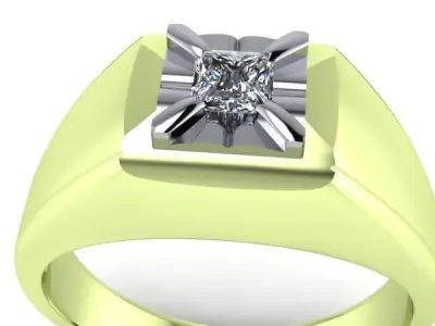 Princess Cut Mens Solitaire Ring Wedding Band Classic  3D print model