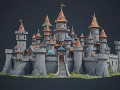 Modular Fantasy Castle 3D Model Low-Poly Stylized Game Asset Low-poly 3D model