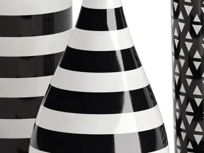 Set of 3 black and white patterned vases 3D model