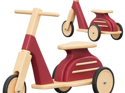 scooter toy wooden tricycle 3D model