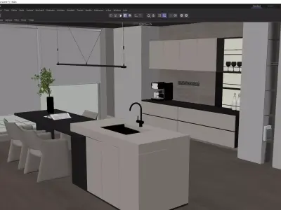 Minimalist Luxury Open Kitchen With Island and Dining Area 3D model