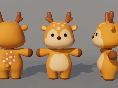 Rigged Cartoon Deer Low-poly 3D model