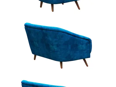 Classical Armchair set fabric and wood Low-poly 3D model