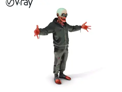 Creepy Zombie Character in Distressed Hoodie and Pants Low-poly 3D model