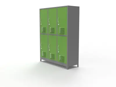 METAL CABINET -TRIPLE LONG- SIX COVER-GRAY AND GREEN Low-poly 3D model