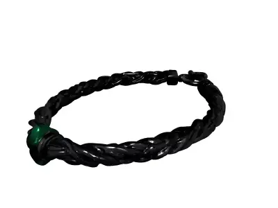 Braided Silver Bracelet Green Gemstone Low-poly 3D model