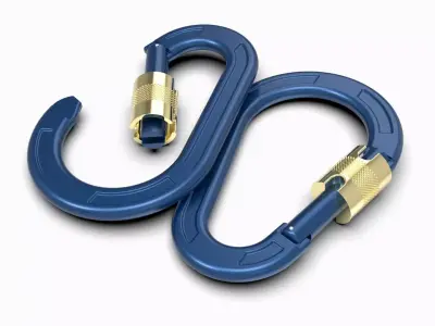 Carabiner pair of gold carabiners 3D model