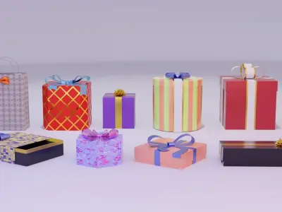 Christmas Gift Boxes and Bows Low-poly 3D model