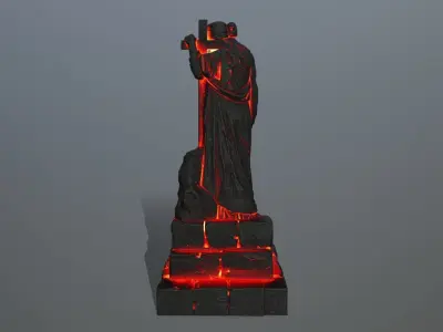 statue 5 with flames Low-poly 3D model