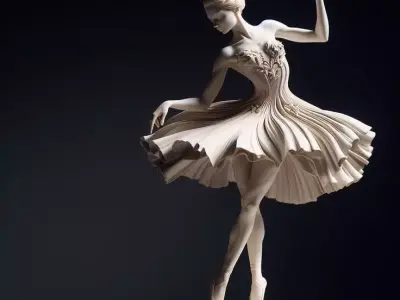 Elegant Ballerina Sculpture Porcelain Dancer Mid-Twirl 3D Low-poly 3D model