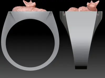 Fox  Man Ring Sculpture jewelry Gold silver 3D print model