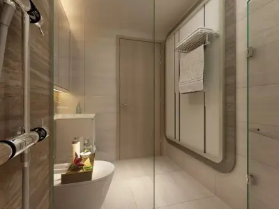 Bedroom modern bathroom design with glass shower stall 3D model