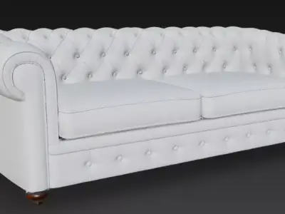 Luxurious White Chesterfield Sofa 3D Model 3D model