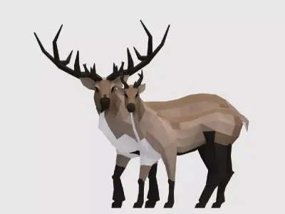 Reindeers polygonal elk and deer Low-poly 3D model