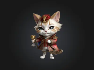 A Chibi Style Female Cat Aristocrat 3D Model Features Low-poly 3D model