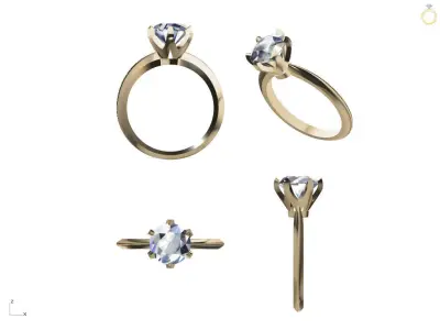 Solitaire engagement ring with tiffany setting 3D print model