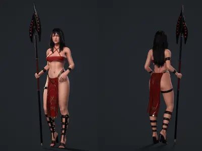 Amazon Warrior Priestess Native Medieval Knight Cartoon Girl Low-poly 3D model