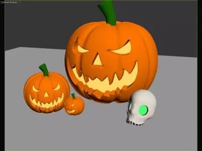 Halloween Decor Set with Jack O Lanterns and Skull 3D model