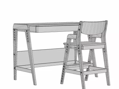 wooden desk and chair 3D model